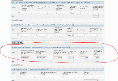 a.) He can surely claim credit and he shall be doing it in schedule TCS for the same ....     <br />                                                <br />b.) The amount paid shall be depicted under under  Schedule TCS, column 3    <br />(Note the loan amount is not income and therefore not to be shown in the income schedule at all , it is just to be depicted in the amount paid portion of the tax details schedule)