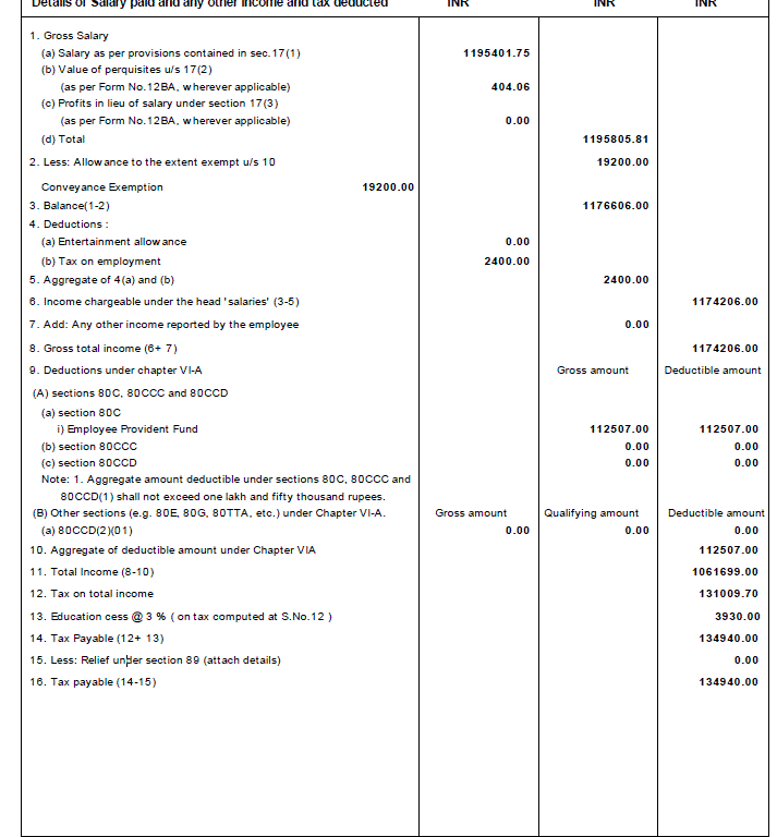 You should have your pay slip and a copy of your form 16 ...now you have gross salary mentioned in form 16 ( inclusive of salary plus all non exempt allowances ...so clearly you only need to remove salary portion to get the non exempt allowances portion ...<br /><br />Step - 1 - Identify the Gross salary <br /><br />I.e this salary is salary+ all non exempt allowances ( da, non exempt HRA , washing etc etc whatever applies since this may vary from person to person)<br />This will be point 1 (a) of form 16 i.e salary as section 17(1) <br /><br />...........( say 10 lakhs )<br /><br />Step - 2 Separate the basic salary from the gross chargeable figure <br /><br />Now our aim is to remove salary from the non exempt allowances , here you shall need your 12 month payslips ( just consider the basic portion only ) <br /><br />Ignore everything else i.e DA &amp; every other allowance i.e washing HRA etc etc other exempt and non exempt allowances ) ...Put this under salary <br /><br />........(say 6 lakhs )<br /><br />Step - 3 - Arriving at Non exempt allowances <br /><br />This is gross salary (alone) MINUS salary as in step 2 MINUS the exempt allowances (say 20,000) as indicated in form 16 <br /><br />Therefore you shall compute i.e <br />i.e Gross salary(Point 1(a) of form 16) MINUS salary as calculated in step (2) minus i.e sum total of exempt allowances under section 10 (Point 2 of form 16)<br /><br />....10 lakhs - 6 lakhs -0.2 = 3.8 lakhs (value of non exempt allowances)<br />so figure for non exempt allowances is 3.8 lakhs .......<br /><br /><br />Step - 4 -Value of perquisites under section 17(2)<br /><br />Check figures for perks , perquisites , etc from point 1(b) of form 16 (section 17(2))..If not present or indicated as nil , you will put 0<br /><br />Step 5 - Profits in lieu of salary( section 17(3)<br /><br />Check figures for perks , perquisites , etc from point 1(c) of form 16 (section 17(3))..If not present or indicated as nil , you will put 0.<br /><br />Step 6 - Deduction under section 16<br /><br />Check this from from Point 4 of form 16 <br />Usually (a) Entertainment allowance and <br />(b)tax on employment etc (say 2500 Rs )<br /><br />Step - 7 - You will therefore finally arrive at figure for chargeable income from salary which is presented for tax <br /><br />(Note - If it doesn't match form 26 as , it is okay since 26 as depends on TDS filing and usually for companies show the gross amount credited )<br /><br />(Step - 7 - show the exempt allowances for salary like Exempt HRA, exempt conveyance etc etc in reporting schedule )<br /><br /><br />Take care so that the chargeable income from salary (point 6 of form 16 ) should match presented salary income in return<br /><br /><br />(Check attached pictures for my real live case )