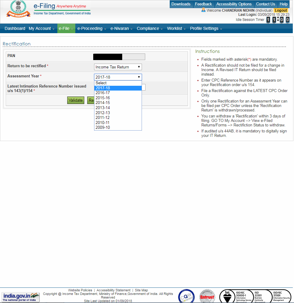 Thanks Amlan, you are correct about the mistake.<br />I am not sure how you find time to answer all the queries all by yourself.<br />I have corrected and submitted my form 10E, but I am unable to submit rectification, in the rectification page AY 2018-19 is not yet available in the drop down menu. Is it early to submit rectification. Or am I doing something wrong?