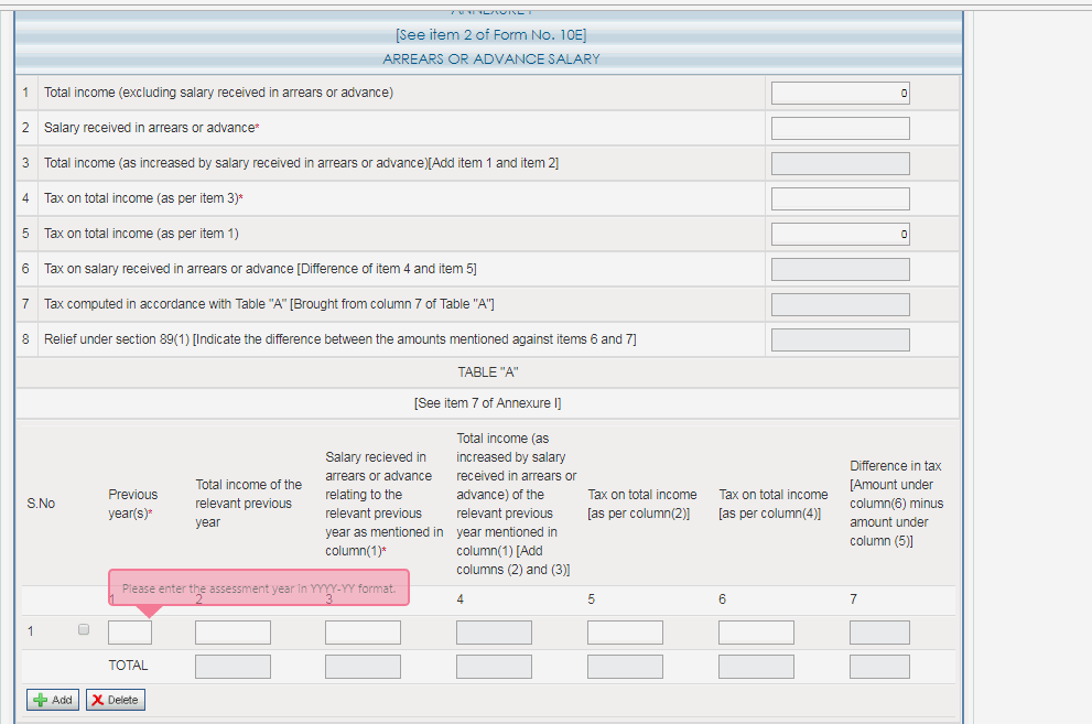 There is only column for previous year where you are required to fill assessment year!<br />Also, check related queries(answer option)   , it has been asked by multiple people...reading solutions to those questions shall broaden your horizon!