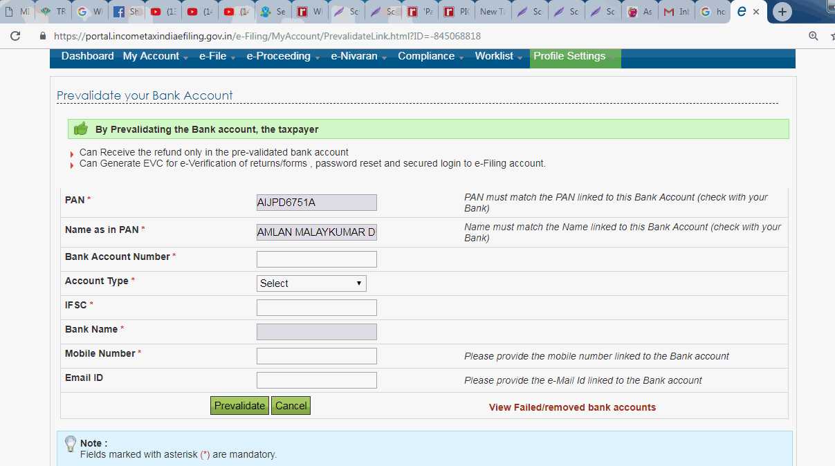 The process of prevalidation is simple ( and i hope it remains same for all banks ) ...in the tax website under dashboard there is a option to prevalidate ...refer attached pics ....Go to the profile settings in your e-filing account to pre-validate your bank account. Enter the required details such as your bank's name, account number, IFSC code, and mobile number