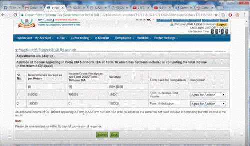 This is basically communication of proposed adjustment of income under 143(1)(a).<br /><br /><br />In your case , clearly you have to agree with the variance for the simple reason that the income presented is taxable income (Bonds interest income from LNT under other sources) and was not offered in return <br /><br />For this , you shall head towards e-assessment ..there you will see a link titled prima facie adjustment under 143(1)a , you will opt for e assessment and click on submit ...<br /><br />Under proceedings, there will be a table with the listed line item ( bond interest)and option for you to agree/not agree<br /><br />You will click on agree and it shall display a message that you file revised return within 15  days<br /><br />Check this video in case you want to revise return incorporating interest income from LNT bonds.<br />Link - https://www.youtube.com/edit?o=U&amp;video_id=Lthwwwupth4