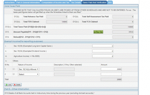 Check whether it is travel or transport allowance .......Transport allowance is given an exemption of up to Rs.19,200 per annum or Rs.1,600 per month. The sections under which this exemption is applicable are Section 10(14)(ii) of Income Tax Act and Rule 2BB of Income Tax Rules.......(Check attached picture 1 for exempt transport allowance )<br />                                                                                                                                                                        <br /> As far as Travelling And Daily Allowances is concerned, that too is  completely Exempted From Income Tax" under 10(14(i) to the extent utilized by the employee (Check attached picture 2 for exempt transport allowance )<br /> <br />Literature - In accordance Rule 2BB of in IT Rules, 1962, any allowance (by whatever name called) granted to meet the cost of travel or tour or on transfer is completely exempted from tax in the employee’s hands.<br /><br />For the purposes of this clause “allowances granted to meet the cost of travel or transfer” include any sum paid in connection with the transfer, packing and transportation of personal effects on such transfer.<br /><br />Under this Rule the TA granted to the employees while they travel on tour or on transfer would be completely exempted from tax, Of course, the entire amount on this account should be spent to meet the expenses wholly, necessarily and exclusively incurred in the performance of the duties of an office or employment of profit.<br /><br />If an amount is saved by the employee and is deposited/invested and or is otherwise shown as such by the employee, then he would be liable to tax on the unspent amount of the allowance.<br /><br />Under the same Rule 2BB another allowance which is completely exempted from tax is the daily allowance, whether granted on tour or for the period of journey in connection with travel, to meet the ordinary daily charges incurred, by the employee on account of his absence from the normal place of duty. There is no monetary limit on the exemption of this allowance but any allowance which is reasonable for the employee’s work or the employment, and which is granted to meet expenses wholly, necessarily and exclusively incurred for the purposes of the, duties of an office or employment of profit, would be exempted, provided it is actually spent by the employee concerned.<br /><br />For example, if an employee is allowed 1,200 per day as daily allowance for 5 days at Mumbai while he is away from his place of duty, i.e. New Delhi in connection with official work and he spends the entire amount and gives a certificate of amount actually spent by him, the entire amount of the daily allowance of 1,200 per day, namely 6,000 daily allowance for 5 days would be completely exempted from income tax under the aforesaid Rule under Section 10(14(i)
