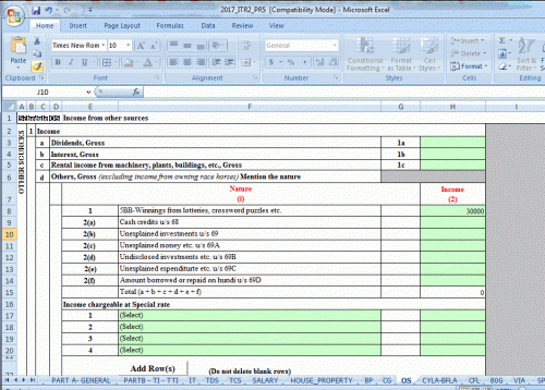 This is income from other sources but being specified income and attracting tax at 30 % under 115 BB , it has to be shown accordingly in ITR in other sources schedule under relevant field<br /><br />( 115BB -Where the total income of an assessee includes any income by way of winnings from any lottery or crossword puzzle or race including horse race (not being income from the activity of owning and maintaining race horses) or card game and other game of any sort or from gambling or betting of any form or nature whatsoever, the income-tax payable shall be the aggregate of— <br />(i) the amount of income-tax calculated on income by way of winnings from such lottery or crossword puzzle or race including horse race or card game and other game of any sort or from gambling or betting of any form or nature whatsoever, at the rate of thirty per cent; and <br />(ii) the amount of income-tax with which the assessee would have been chargeable had his total income been reduced by the amount of income referred to in clause (i).).