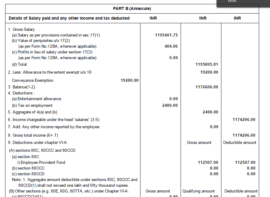 Point-wise answer below,    <br />                                                                                                                                                         a. Based on what's you've mentioned already, if I've given my rent receipts to my employer, and I have HRA allowance in Form 16, then I cannot and should not fill 80GG. Correct? <br /><br />Answer - Correct. Section 80GG is for those who do not get HRA benefit and want to seek relief for rent paid<br /><br />b. While declaring exempt income (under Taxes Paid &amp; Verified section), if I've filled Section 10(14)i with the exempt income as mentioned in Form 16. <br />- If I'm getting HRA+Travel allowance + Medical reimbursement, the exempt income would automatically contain the total of all of this, correct? So I should only put the total exempt as mentioned in Form 16, and not do a break up of HRA exempt, Medical reimbursement claimed etc. because it would be doubling it? <br /><br /><br />Answer - Check attached picture ...Say Exempt HRA = 10 Rs , medical reimbursement = 10 rs <br />You will show exempt HRA using 10(13A) and medical reimbursement using any other and description as tax free medical reimbursement under section 17(2) ...you won't club and show 20 Rs . There is no question of doubling when we mention separately .  Rather it gives more clarity ( maybe i am missing what you meant )<br /><br /><br />c. Under Tax Details, when having a single employer, 'Income chargeable under salaries' would be the same as what turns up in Section B1(iv) Income chargeable under the 'head' salaries (i+ii+iii+iv), correct? <br />- Even if my employer has missed out filing for March and I only have 11 months worth showing up in my 26AS (that means auto-fill value is wrong), I fill what is there in Form 16, under Gross total income (which is the same as B1(iv)). <br /><br />Answer - Yes, your concept is right regarding chargeable income, but the field ( Chargeable income from salary) is B1(vi) in the return and point 6 of form 16 <br />In TDS schedule, also you are required to fill the same chargeable income and not the gross salary which prefills the ITR <br />(i have attached a picture to make clear)<br /><br /><br />d. B3 Income from other sources, I've filled out the interest I receive from my fixed deposits. and under 80TTA, I've filled out the total income from interest on savings. <br />- Under Tax Details TDS2 for the bank, for amount which is subject to tax deduction, I would then remove the prefill and put the calculated FD interest+non exempt savings interest, correct?<br /><br />Answer - Your income treatment is correct <br />You will fill it for figures reflecting in 26 as ...whatever interest has been deducted on FD interest and savings interest shall be well reflected in 26 as ...you are required to fill it accordingly ..