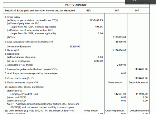 Point-wise answer below,    <br />                                                                                                                                                         a. Based on what's you've mentioned already, if I've given my rent receipts to my employer, and I have HRA allowance in Form 16, then I cannot and should not fill 80GG. Correct? <br /><br />Answer - Correct. Section 80GG is for those who do not get HRA benefit and want to seek relief for rent paid<br /><br />b. While declaring exempt income (under Taxes Paid &amp; Verified section), if I've filled Section 10(14)i with the exempt income as mentioned in Form 16. <br />- If I'm getting HRA+Travel allowance + Medical reimbursement, the exempt income would automatically contain the total of all of this, correct? So I should only put the total exempt as mentioned in Form 16, and not do a break up of HRA exempt, Medical reimbursement claimed etc. because it would be doubling it? <br /><br /><br />Answer - Check attached picture ...Say Exempt HRA = 10 Rs , medical reimbursement = 10 rs <br />You will show exempt HRA using 10(13A) and medical reimbursement using any other and description as tax free medical reimbursement under section 17(2) ...you won't club and show 20 Rs . There is no question of doubling when we mention separately .  Rather it gives more clarity ( maybe i am missing what you meant )<br /><br /><br />c. Under Tax Details, when having a single employer, 'Income chargeable under salaries' would be the same as what turns up in Section B1(iv) Income chargeable under the 'head' salaries (i+ii+iii+iv), correct? <br />- Even if my employer has missed out filing for March and I only have 11 months worth showing up in my 26AS (that means auto-fill value is wrong), I fill what is there in Form 16, under Gross total income (which is the same as B1(iv)). <br /><br />Answer - Yes, your concept is right regarding chargeable income, but the field ( Chargeable income from salary) is B1(vi) in the return and point 6 of form 16 <br />In TDS schedule, also you are required to fill the same chargeable income and not the gross salary which prefills the ITR <br />(i have attached a picture to make clear)<br /><br /><br />d. B3 Income from other sources, I've filled out the interest I receive from my fixed deposits. and under 80TTA, I've filled out the total income from interest on savings. <br />- Under Tax Details TDS2 for the bank, for amount which is subject to tax deduction, I would then remove the prefill and put the calculated FD interest+non exempt savings interest, correct?<br /><br />Answer - Your income treatment is correct <br />You will fill it for figures reflecting in 26 as ...whatever interest has been deducted on FD interest and savings interest shall be well reflected in 26 as ...you are required to fill it accordingly ..