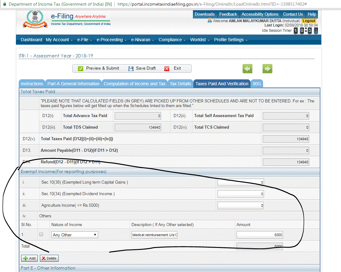 It is correctly represented by your employer and you will this in exempt income reporting section under "Any other" field mentioning in description the nature of exempt income i.e medical reimbursement and the section under which it is exempt 17(2).......check attached pic