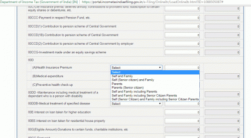 No, the section 80 health insurance premium is available for only parents of self and not in laws ...your husband  can use this section for claiming benefit for self, spouse(you), dependent children or his own parents but not yours ...studying the return itself will also demonstrate the same (check attached picture)
