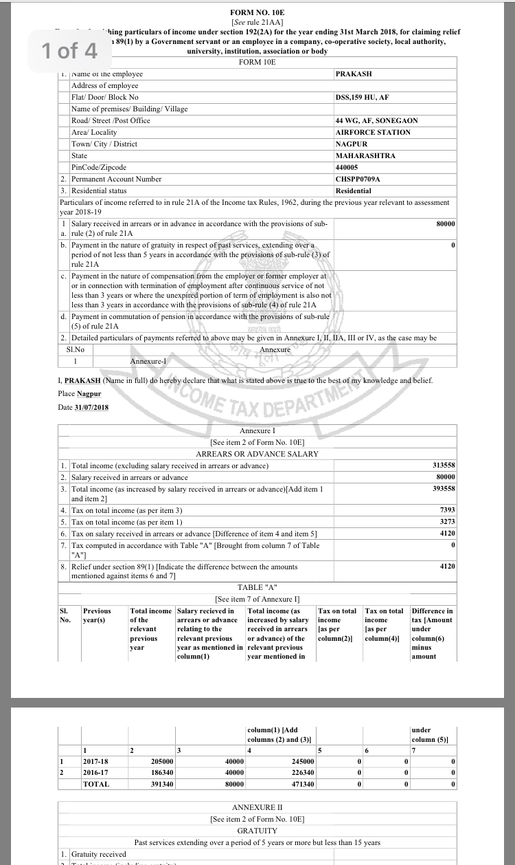 It is form 10E for salary arrears, plz tell if any changes, Sir