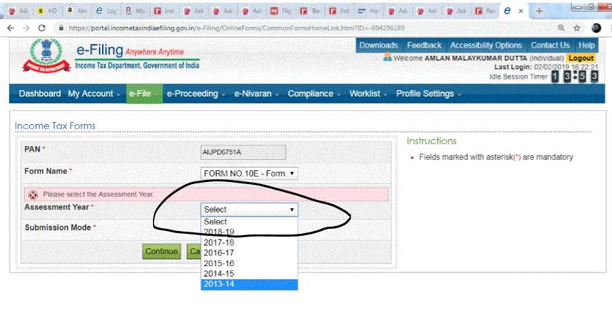 Ok, i get it now .....you are unable to select form 10 E for  AY 2019 20 i.e FY 2018 19 ......<br /><br /> This is simply because  the financial year FY 2018 19(AY 2019 20 ) has not ended yet  so you are not seeing FY 2018 19 i.e AY 2019 20 in the options for filling form 10 E  .....<br /><br />(Ask yourself why you cannot fill AY 2019 20 now itself and the reason remains the same.....the individual is accountable for earning income till the last day and therefore until financial year ends, the department shall not release forms)<br /><br /><br />I don't know what the vetan form is ...i believe that the vetan form must be some kind of a declaration form to let DDO officer  know of the total income in the previous relevant years  etc  to help calculate relief from arrears received from those years in the present year ) ...ask your DDO itself for a copy rather than seeking it online    ...<br /><br />The employer subsequently himself  has to provide form 10 E and deduct TDS accordingly considering arrear relief under section 89 .......finally,  once the returns for AY 2019 20 including forms  are released,   submit online form 10 E first before claiming it in return for AY 2019 20 ....                                                     <br />              <br /><br />Note - For your second part of the question, you cannot fill form 10 E for  AY 2018 19  just because forms for AY 2019 20 is not available ...If you mistakenly do that,  it would mean you have received arrears  in FY 2017 18 whereas you have received arrears  on Jan 2019 which falls in  FY 2018 19 i.e AY 2019 20 ...The relief  form 10 E loaded each year depends on tax slabs and many other things based on the specific year selection ...wrong selection would make the entire process useless