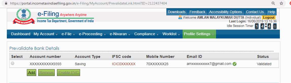 Not sure of this, maybe you need to take up with the Grievance cell to get this addressed ...i just checked mine, it's prevalidated ..you also need to enable it for EVC .....here is what it shows at my end