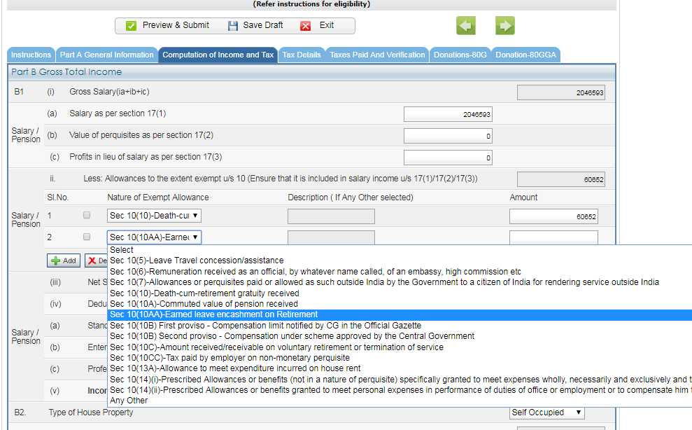 Totally wrong , there is very well salary exempt allowance fields for denoting exempt gratuity and exempt leave encashment on retirement ...if assessee has been in receipt of exempt income arising from gratuity and leave encashment , it is compulsory to denote it here ....i am attaching the screenshot for your reference.........